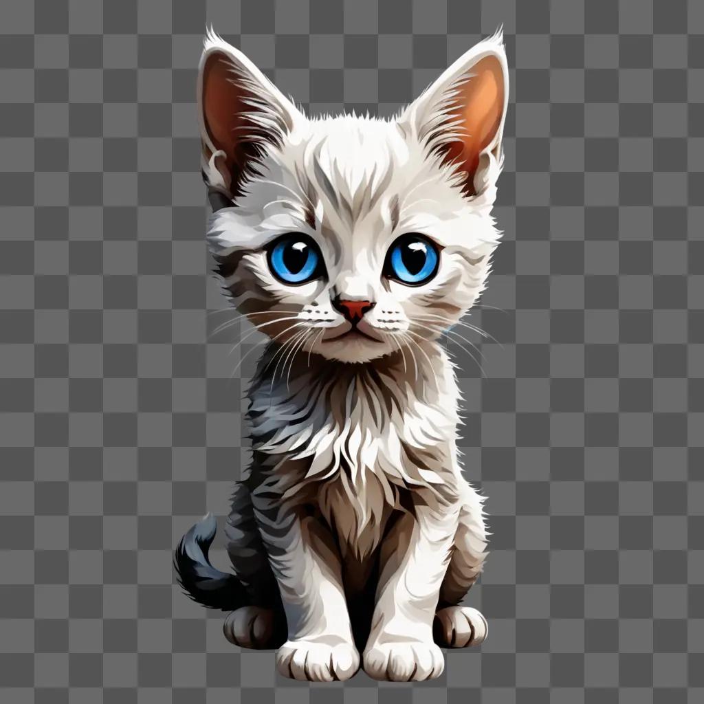 kitten clipart A white cat with blue eyes sits on a gray background