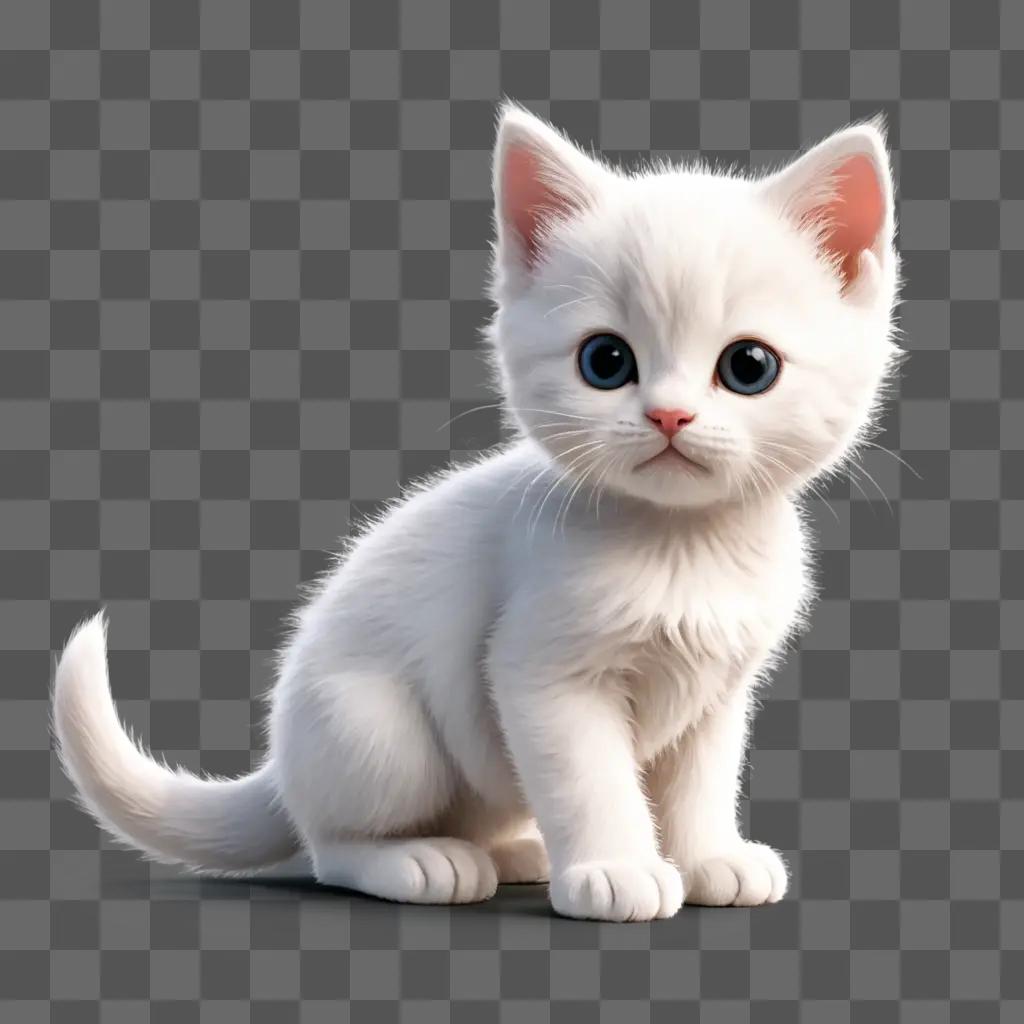 kitten clipart A white kitten with blue eyes sitting on a gray surface