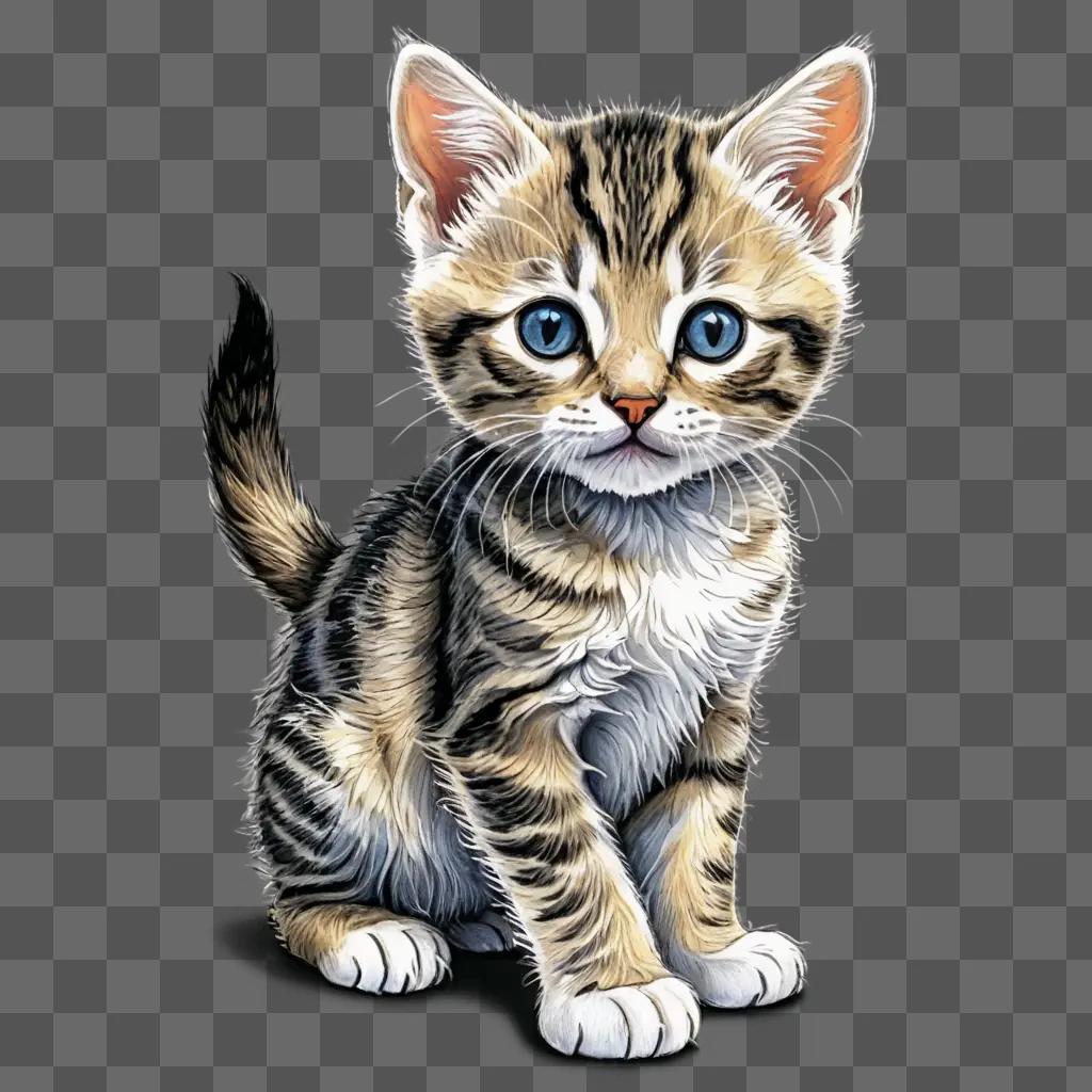 kitten drawing A kitten with blue eyes sits on a grey background