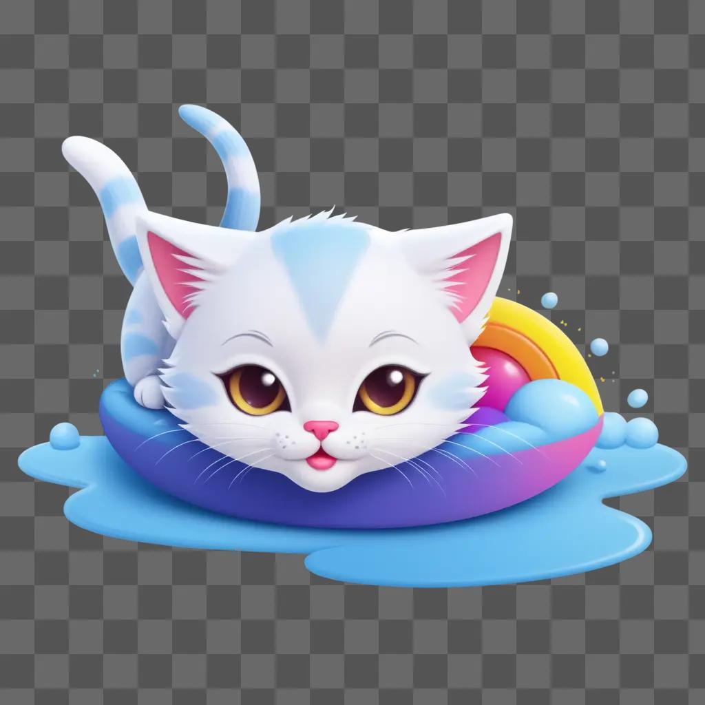 kitten emoji lounges in a pool of water