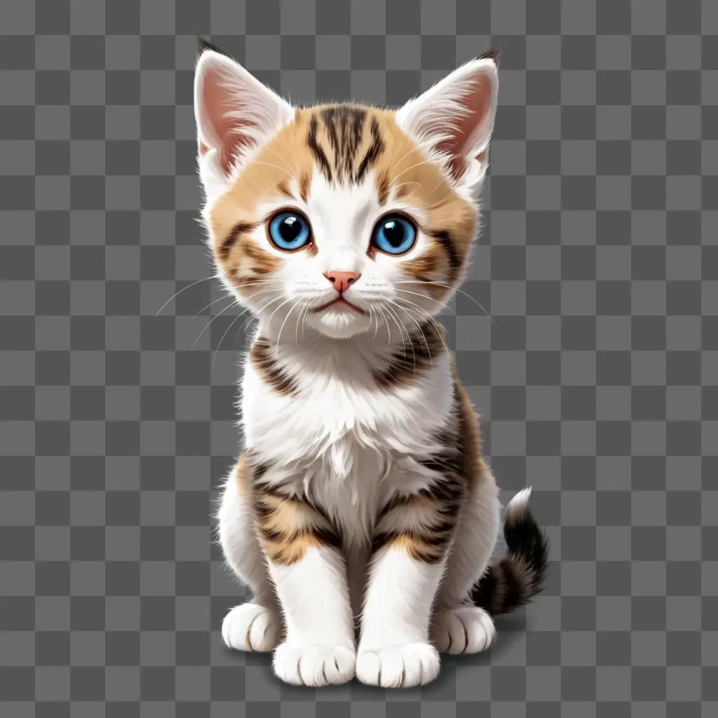 子猫のイラスト 灰色の背景に青い目をしたかわいい子猫が座っています