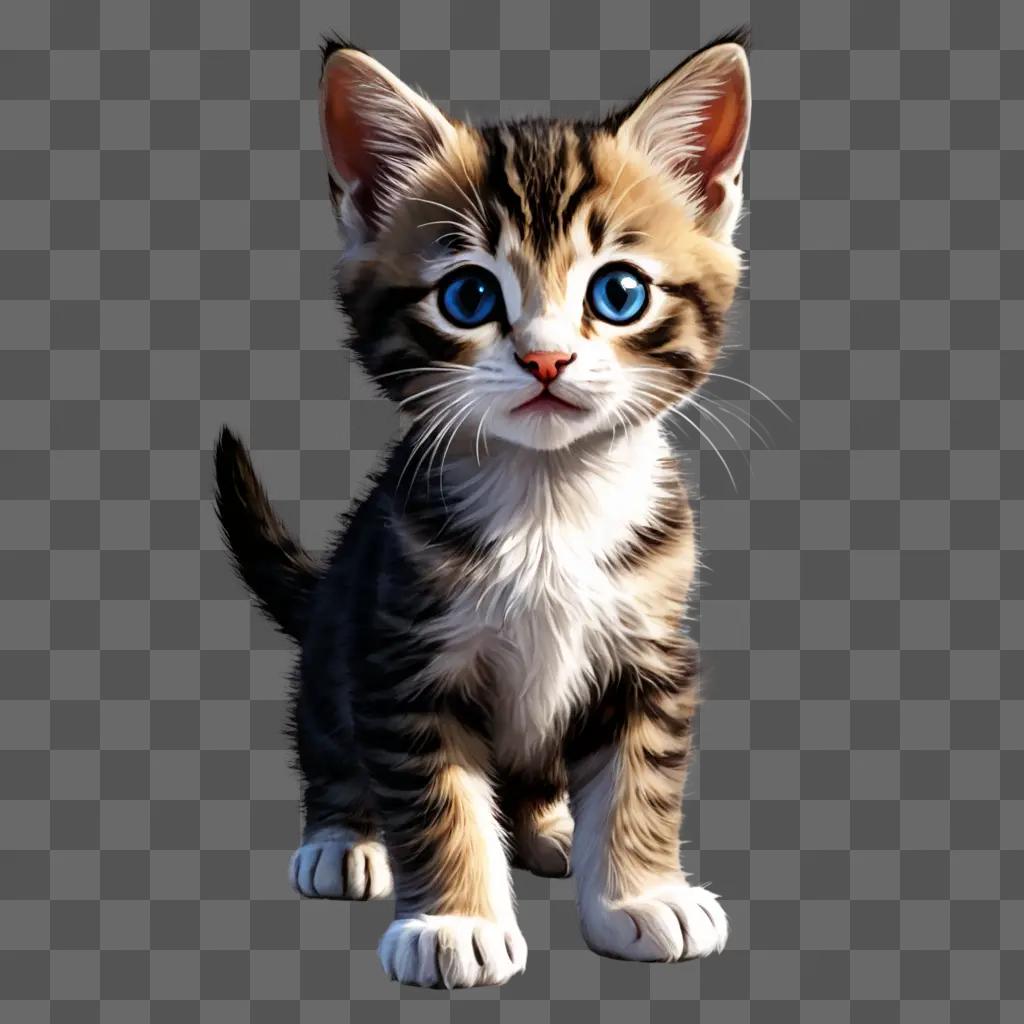 kitten illustrated A kitten with blue eyes and white paws