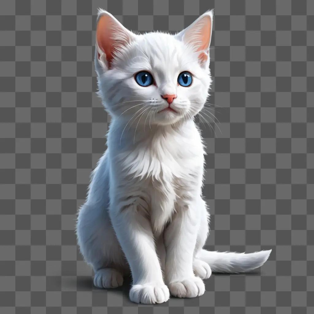 kitten illustrated A white cat with blue eyes and a gray background