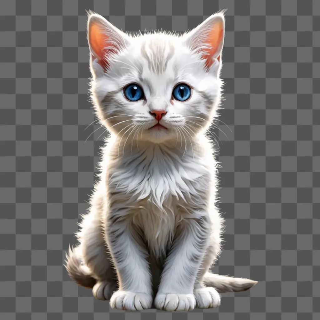 kitten illustrated A white cat with blue eyes and orange ears