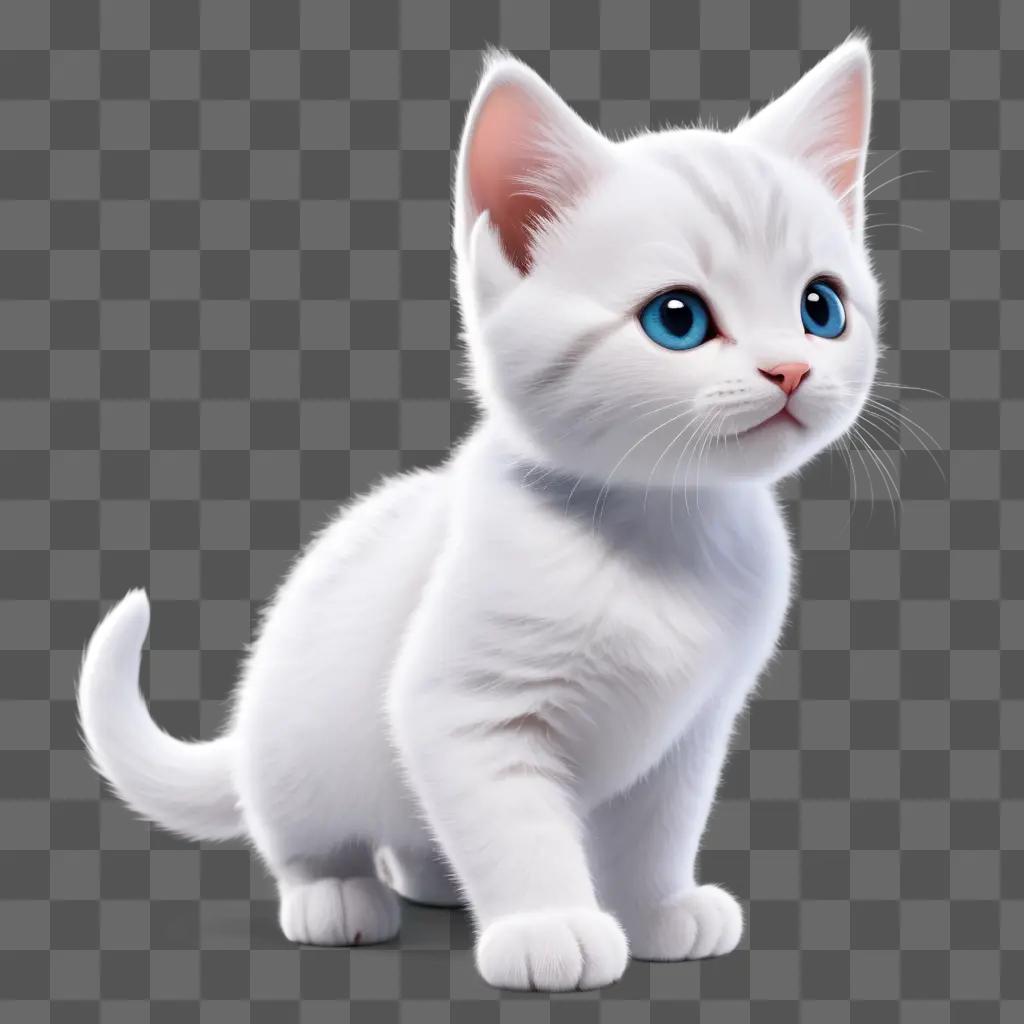 kitten with blue eyes is illustrated on a gray background