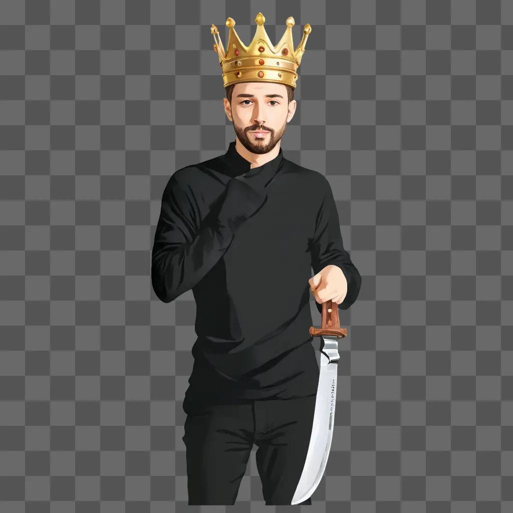 knife drawing A man with a crown on his head and a sword