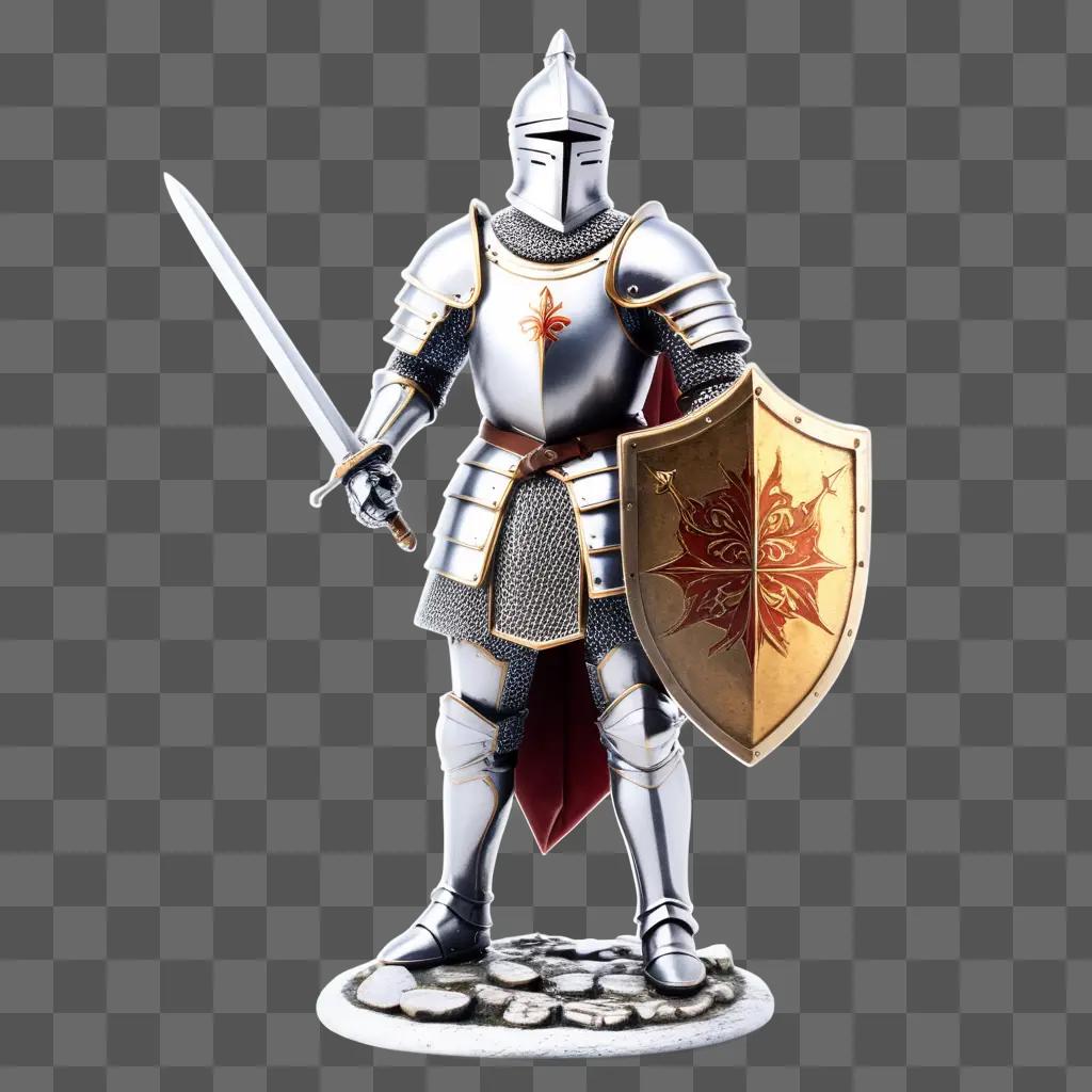 knight holds a sword and shield