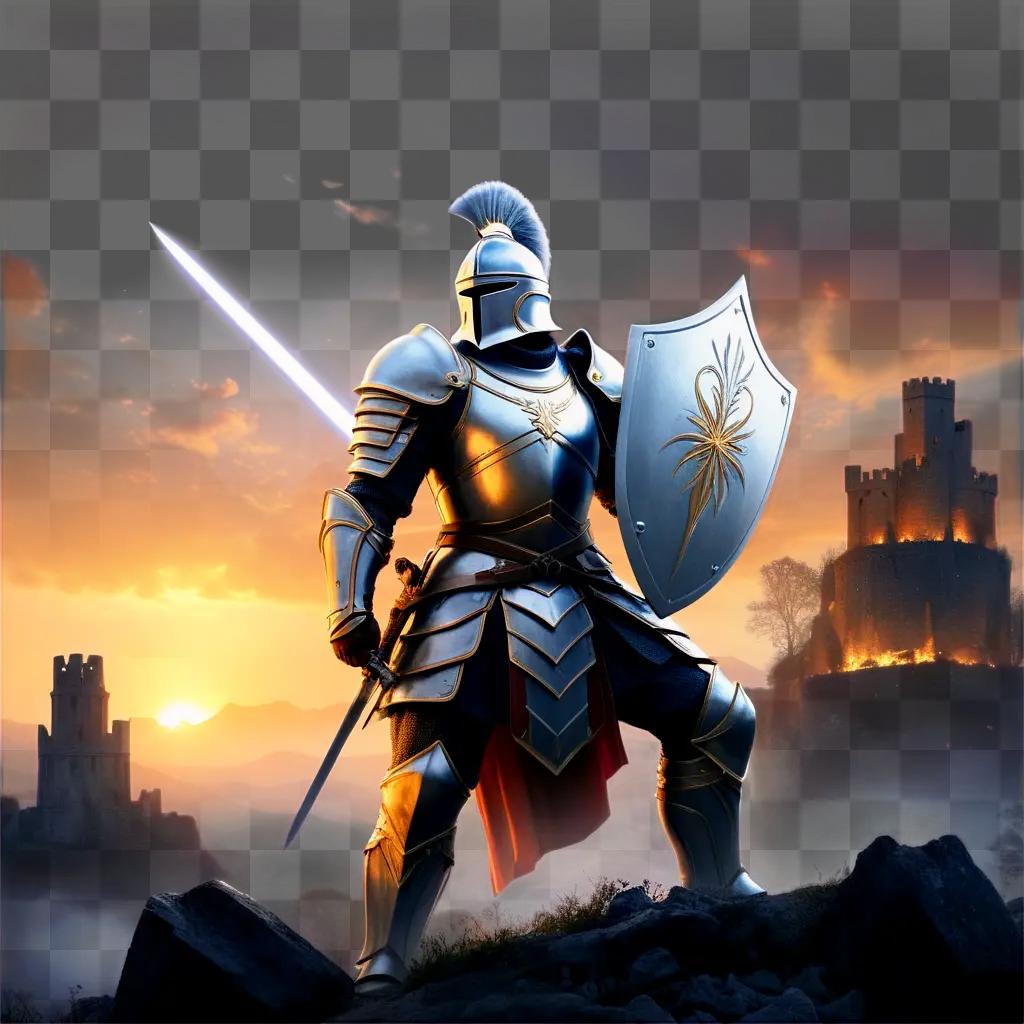 knight stands ready in the midst of battle