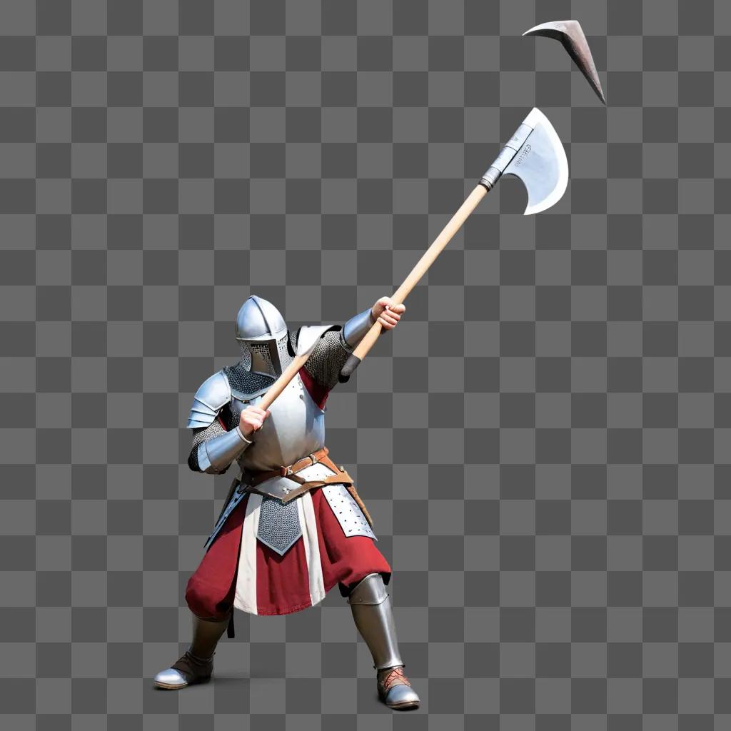 knight with an axe in a darkened room