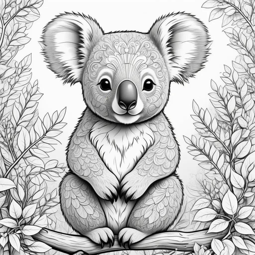 koala bear coloring page with black and white coloring