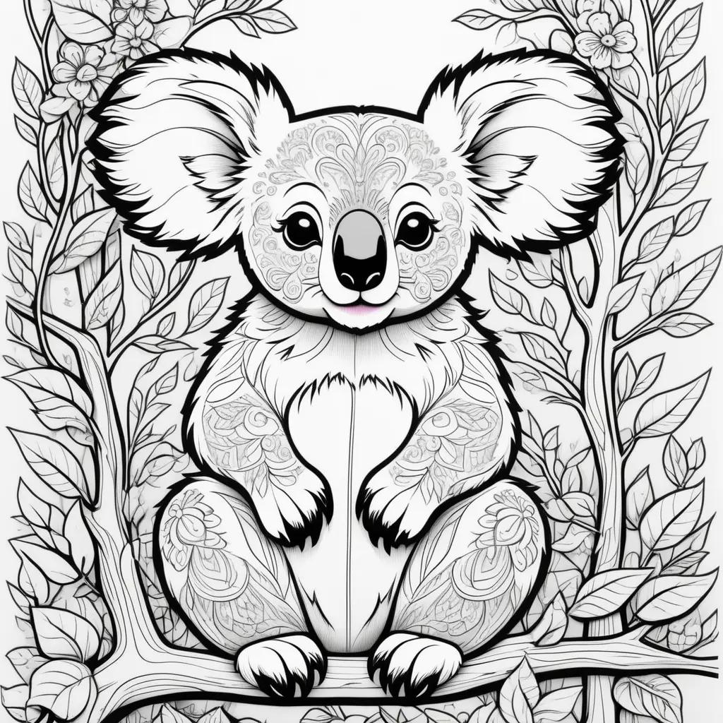 koala bear coloring page with floral background