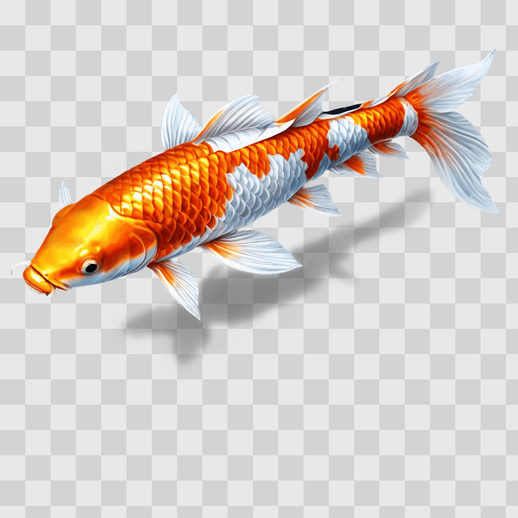 koi fish drawing A 3D model of a koi fish on a beige background