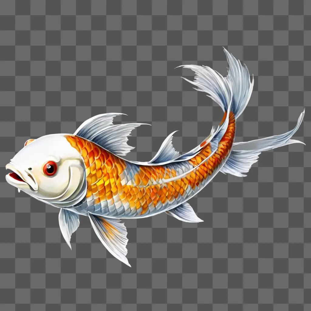 koi fish drawing A brightly colored fish in a light blue background