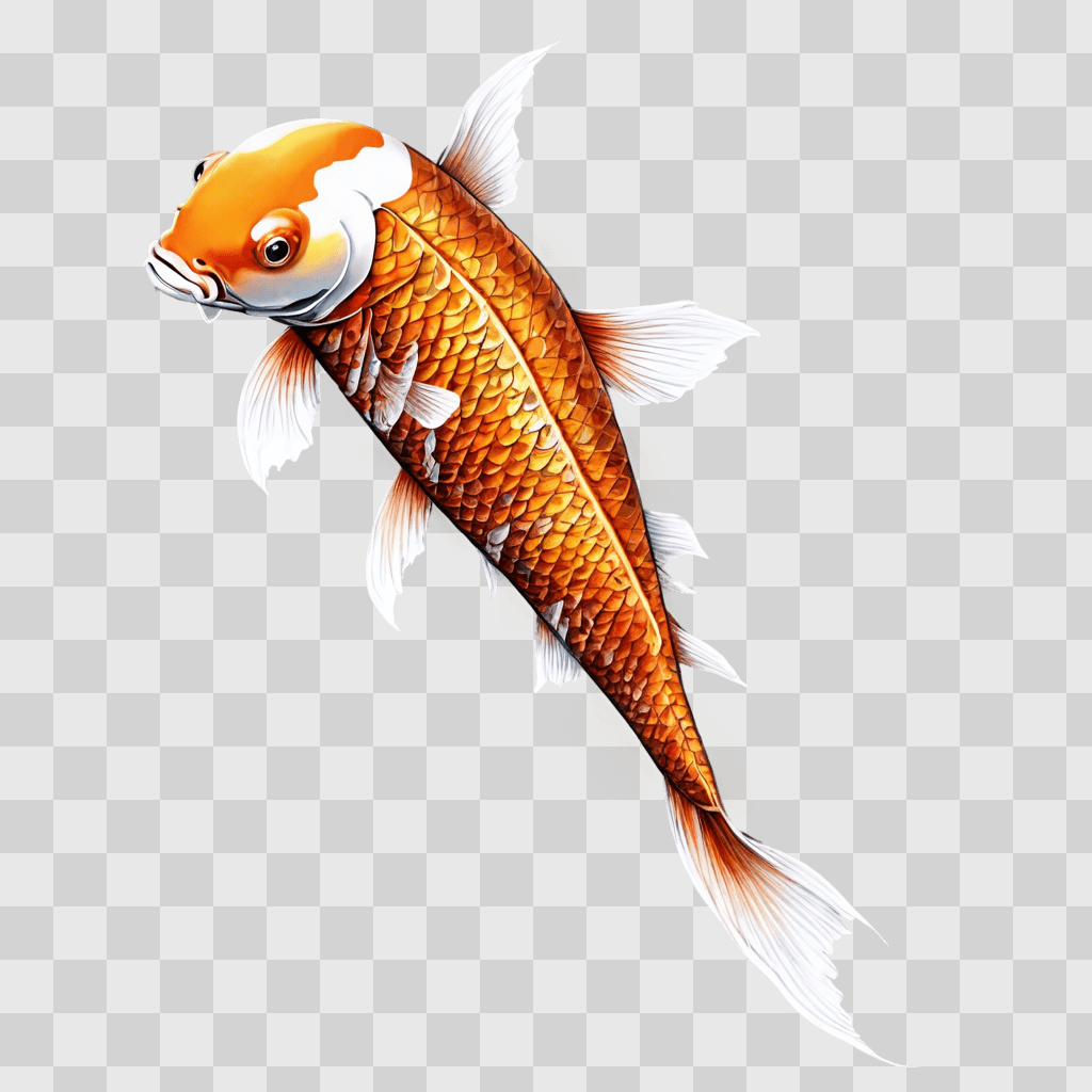 koi fish drawing A colorful koi fish swims against a tan background