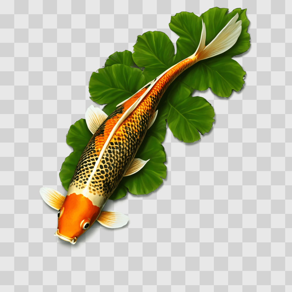 koi fish drawing A fish swimming on a leafy green background