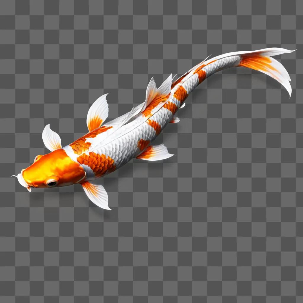 koi fish drawing A fish with orange and white stripes on a beige background