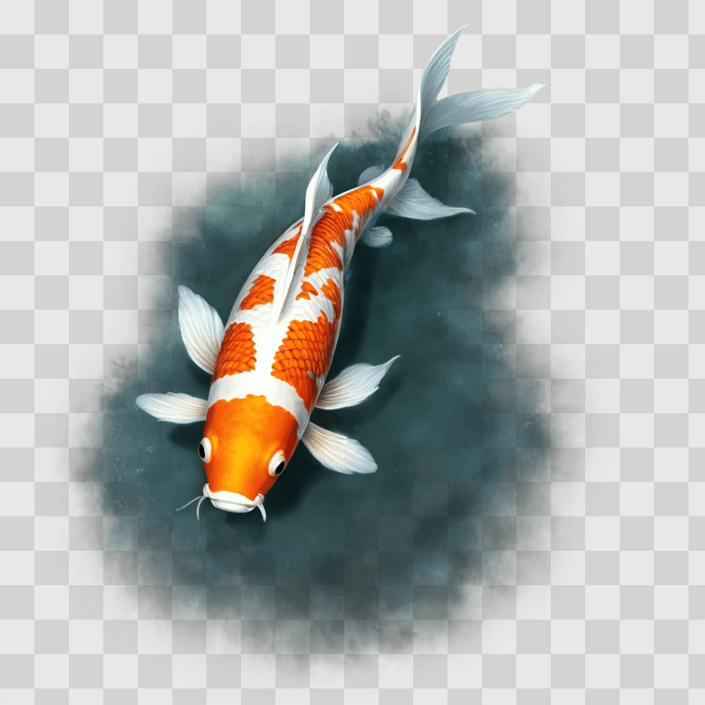 koi fish drawing A koi fish swims on a dark background