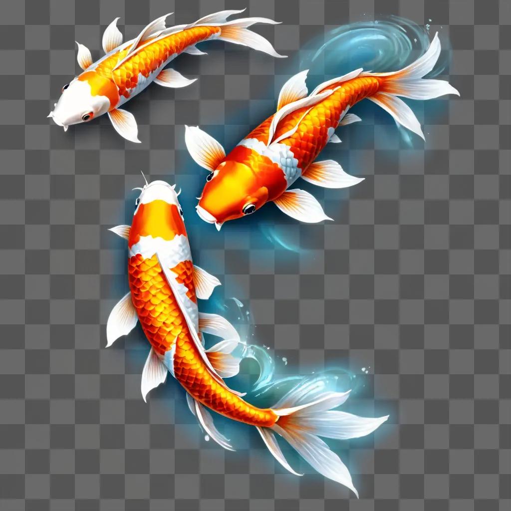 koi fish drawing Three koi fish swimming on water with blue background