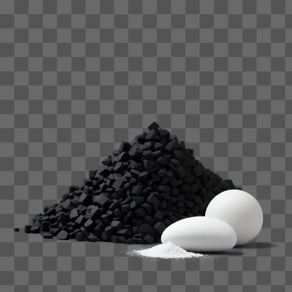 l black objects and pile of black rocks