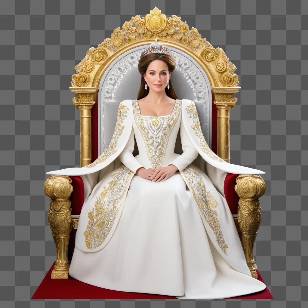 lady in a white royal dress sitting on a throne