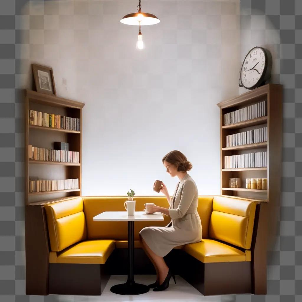 lady sitting at a cafe with a cup of coffee