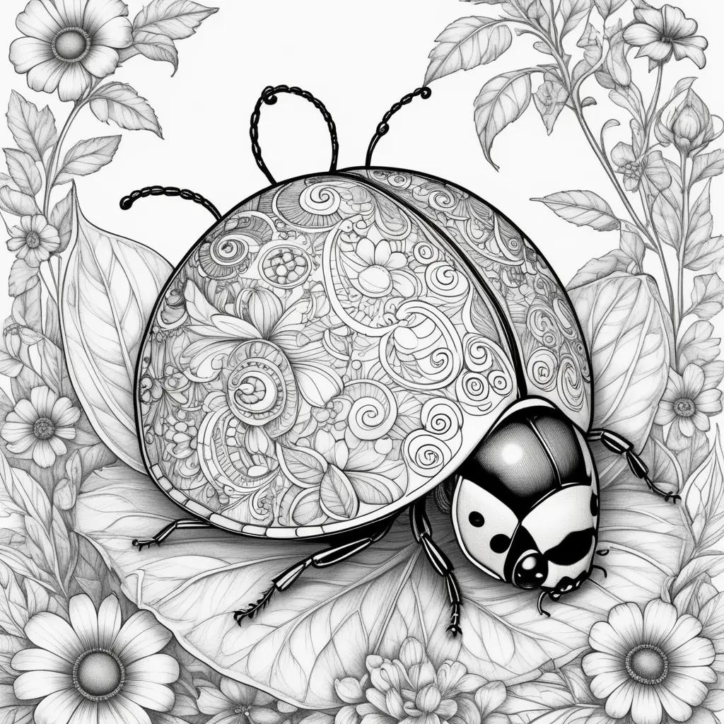 ladybug coloring page with black and white flowers