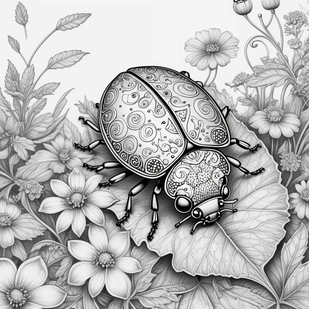 ladybug is colored in black and white on a leaf