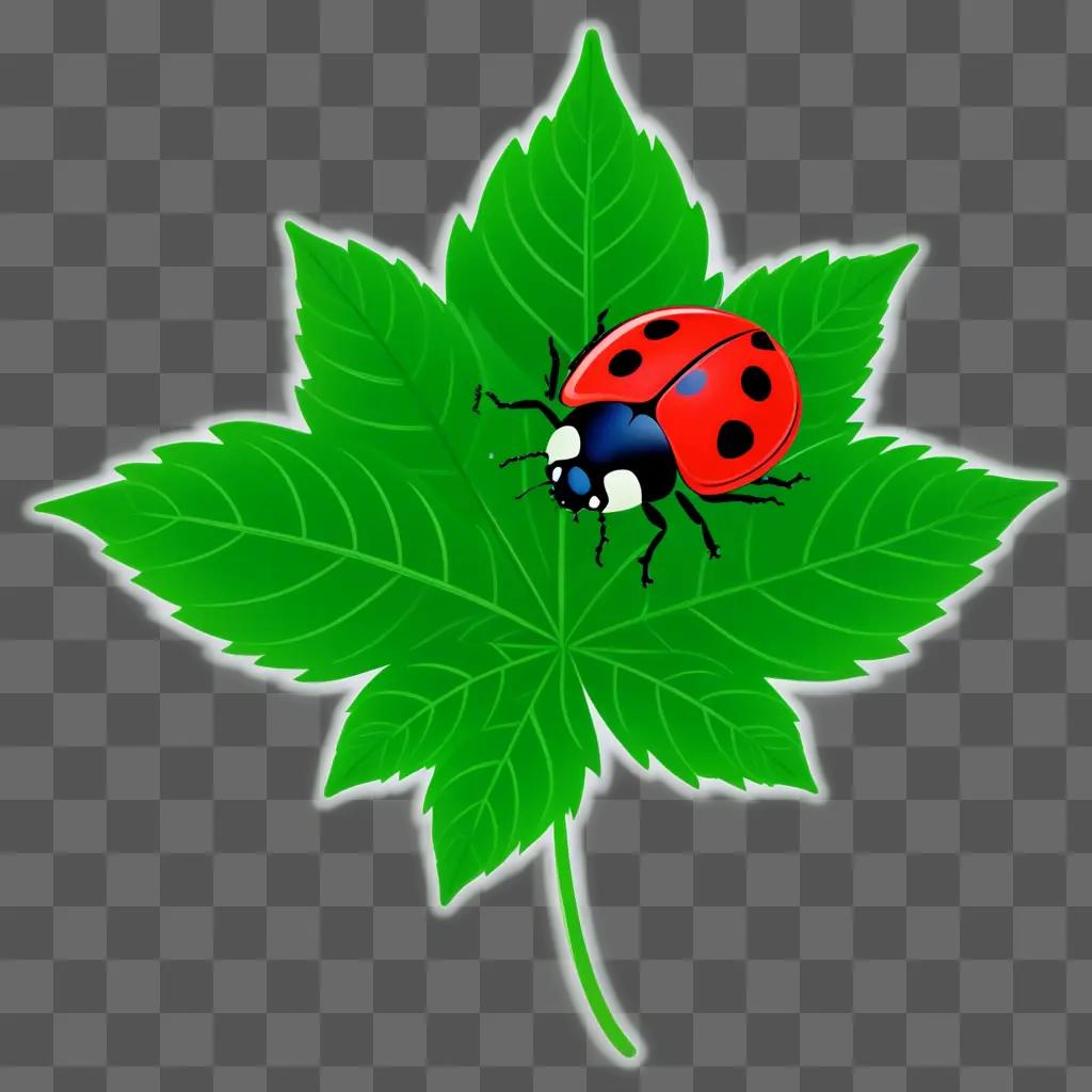 ladybug sits on a leaf with a bright green background