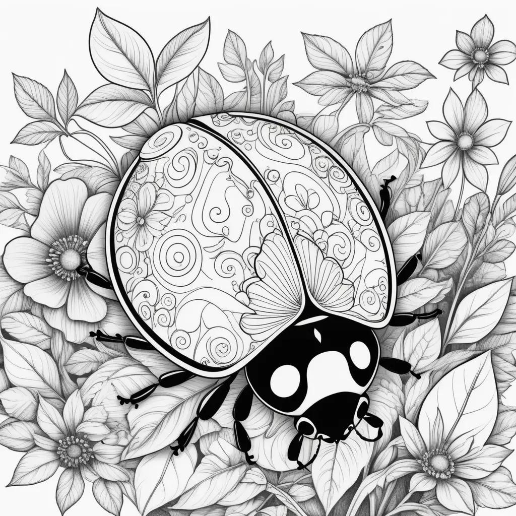 ladybug with swirls in black and white coloring pages