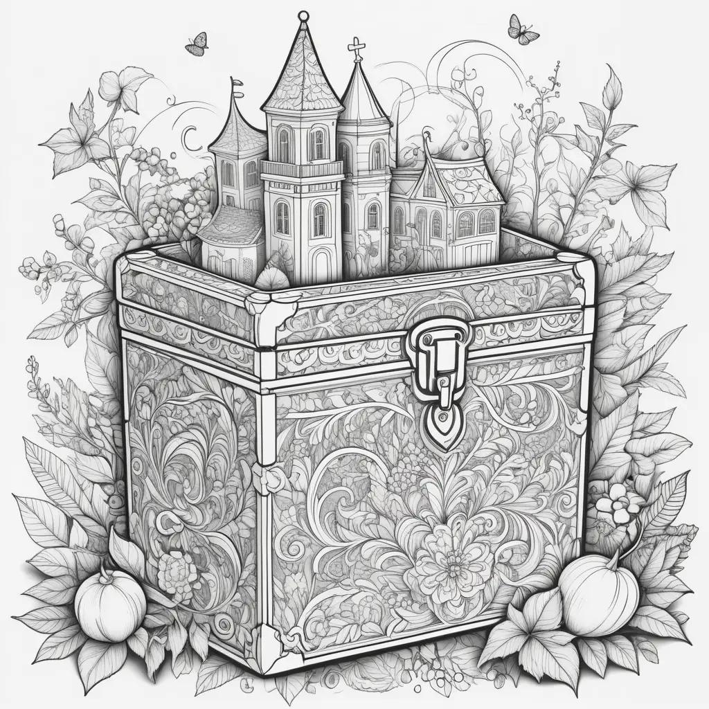 lanky box with a castle and fruit coloring pages