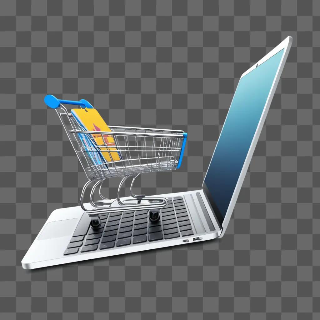 laptop with a shopping cart on top of it