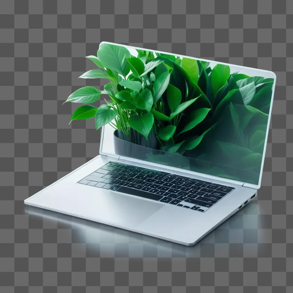 laptop with a transparent screen displays a plant