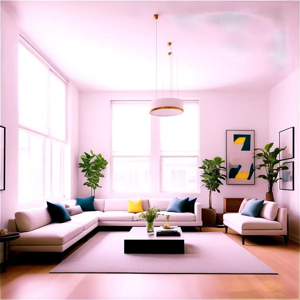 large apartment living room with a large white sofa