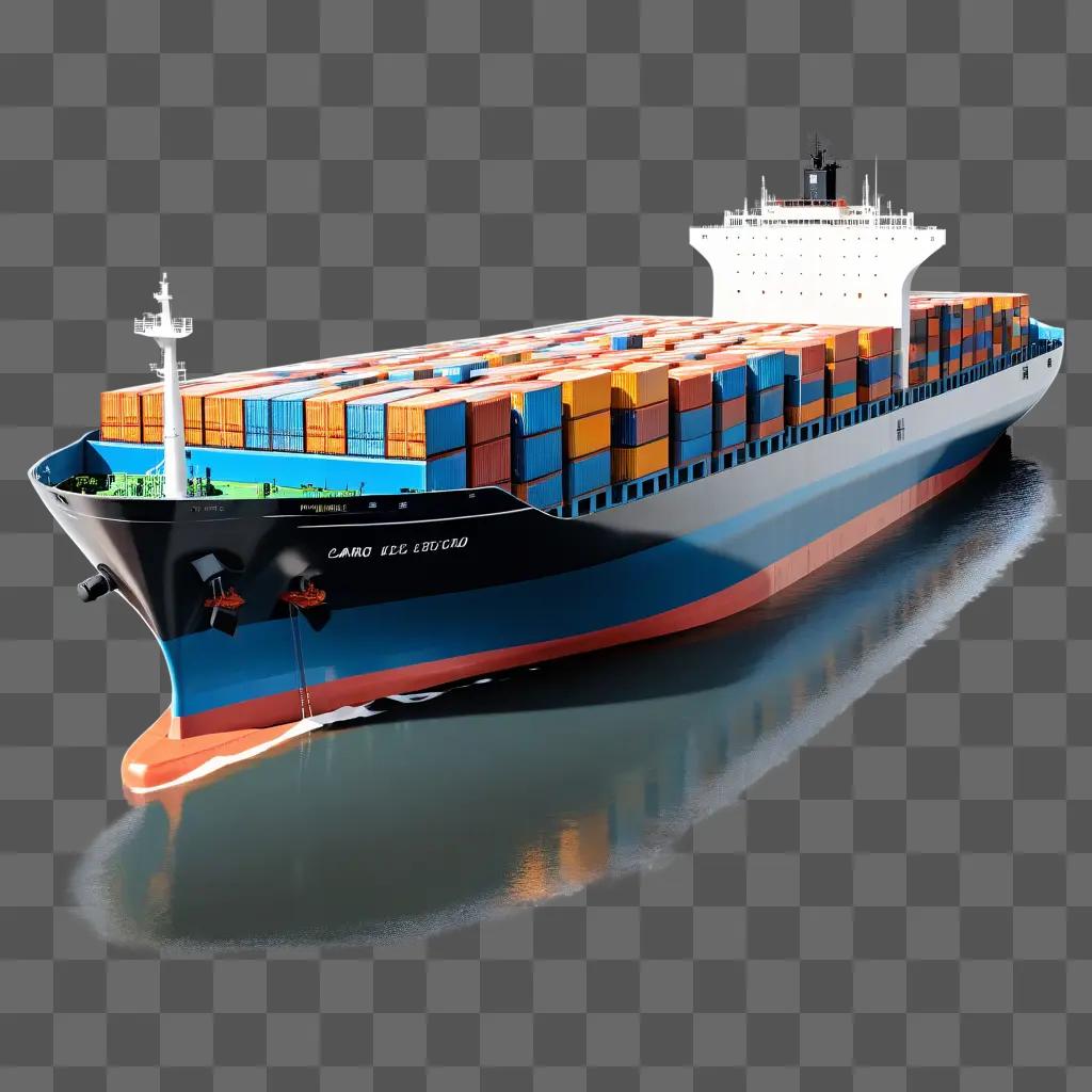 複数の甲板と青と赤のコンテナを備えた大型貨物船