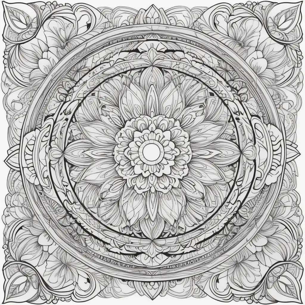 large circle with a flower in the center and intricate designs on the edges