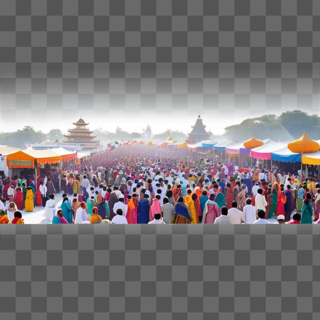 large crowd gathers at a festival in a city park