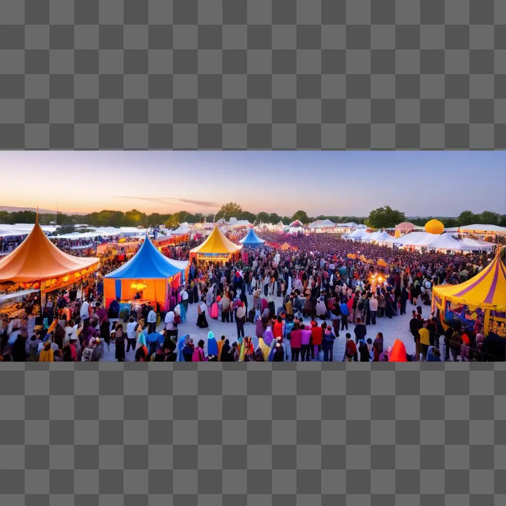 large crowd gathers at a festival in the evening