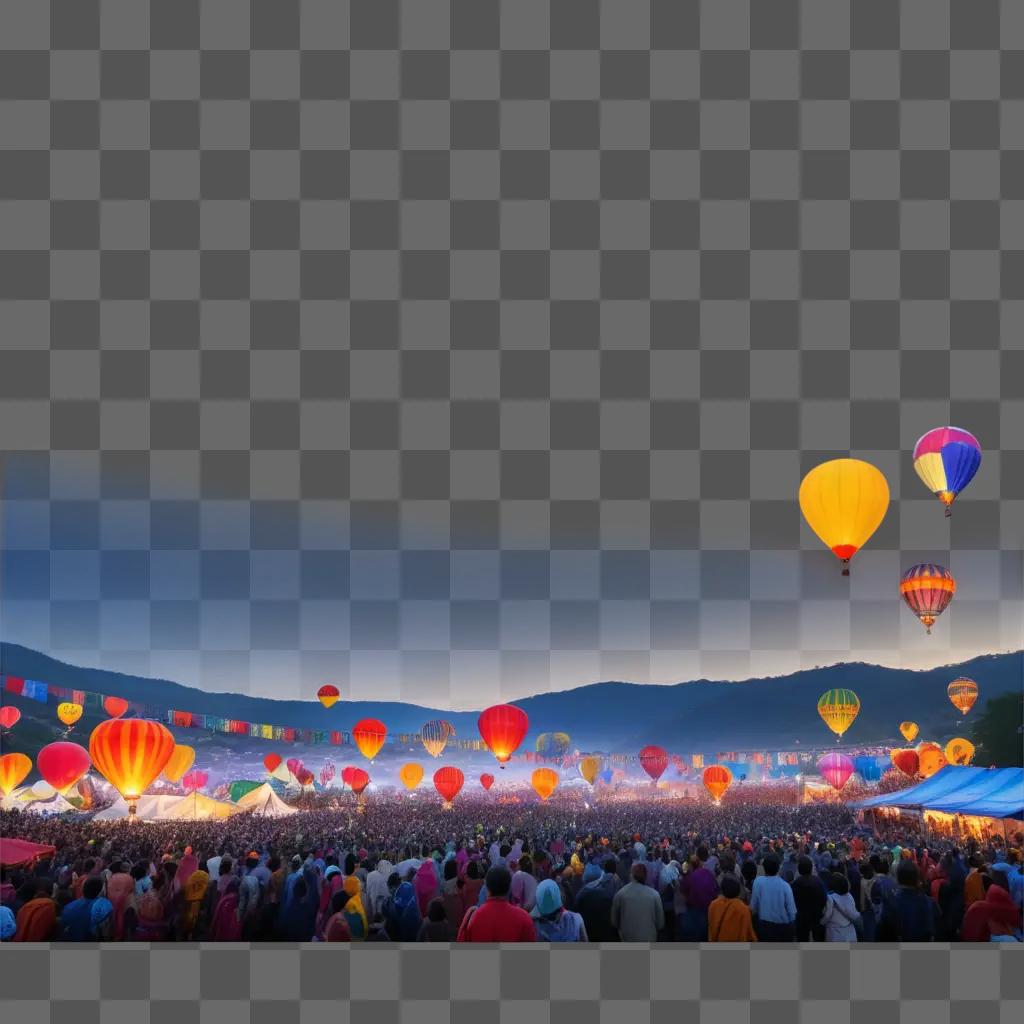 large crowd watches a hot air balloon festival