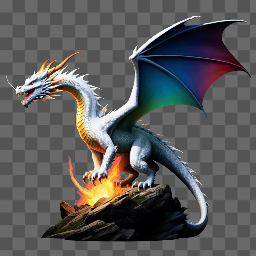 large dragon with rainbow wings and tail