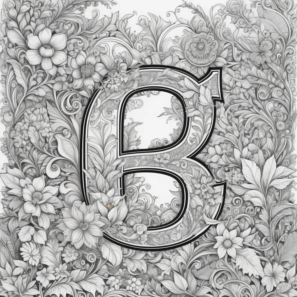 large drawing of the letter B surrounded by flowers and leaves