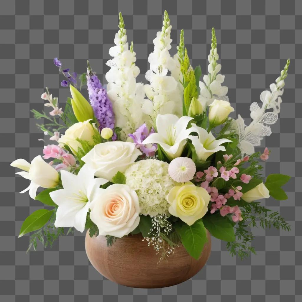 large flower arrangement in a brown vase