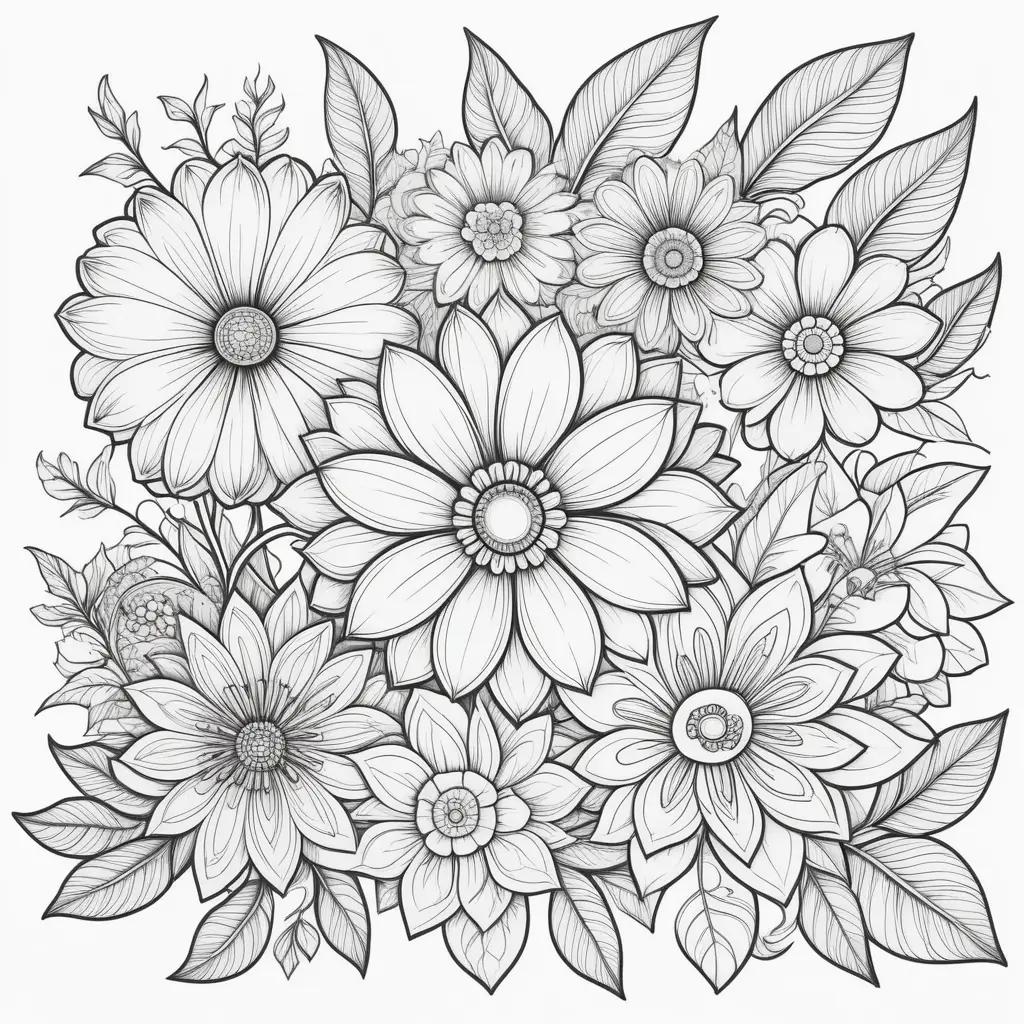 large flower coloring page with black and white lines