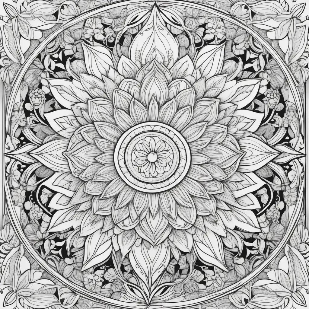 large flower in a black and white coloring page