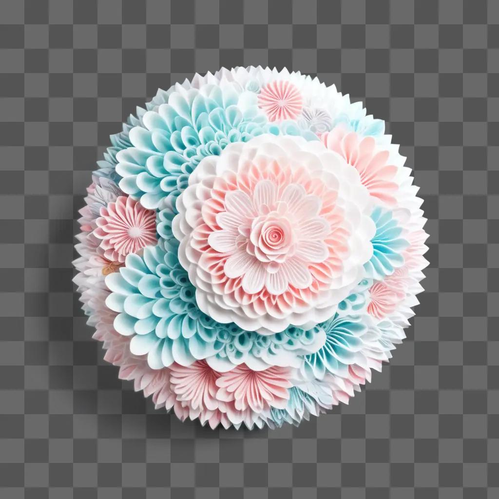 large foam flower with light blue and pink petals