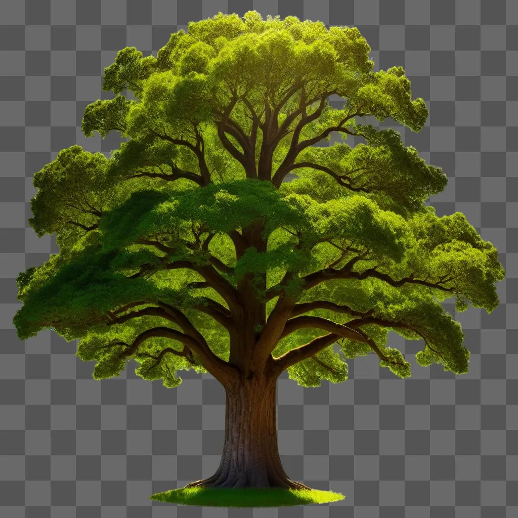 large green oak tree on a green background