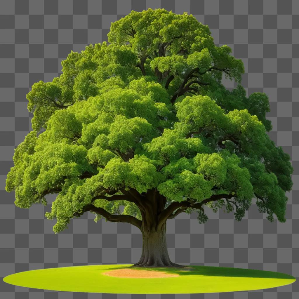 large green oak tree on a lush green field