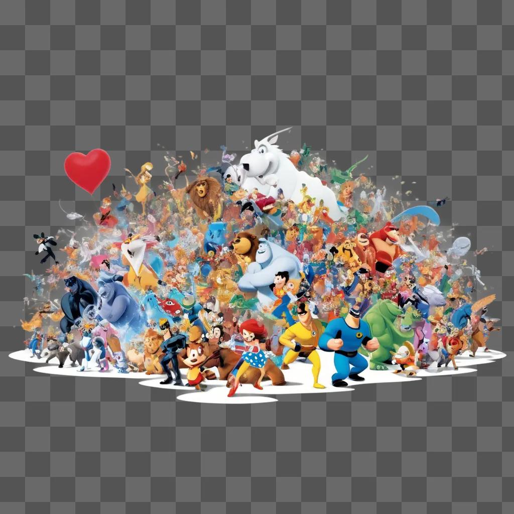 large group of animated characters in various poses