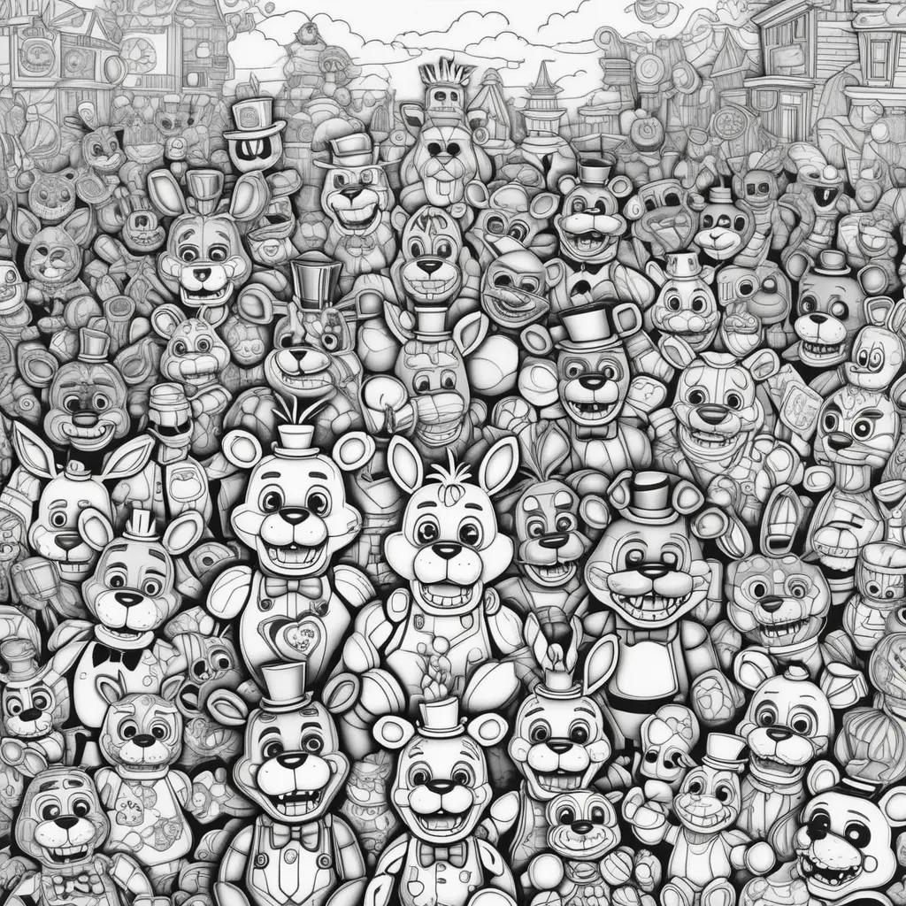 large group of colorless FNAF characters