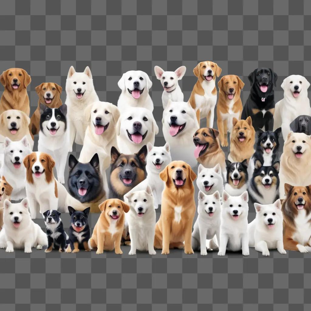 large group of dog images on a gray background