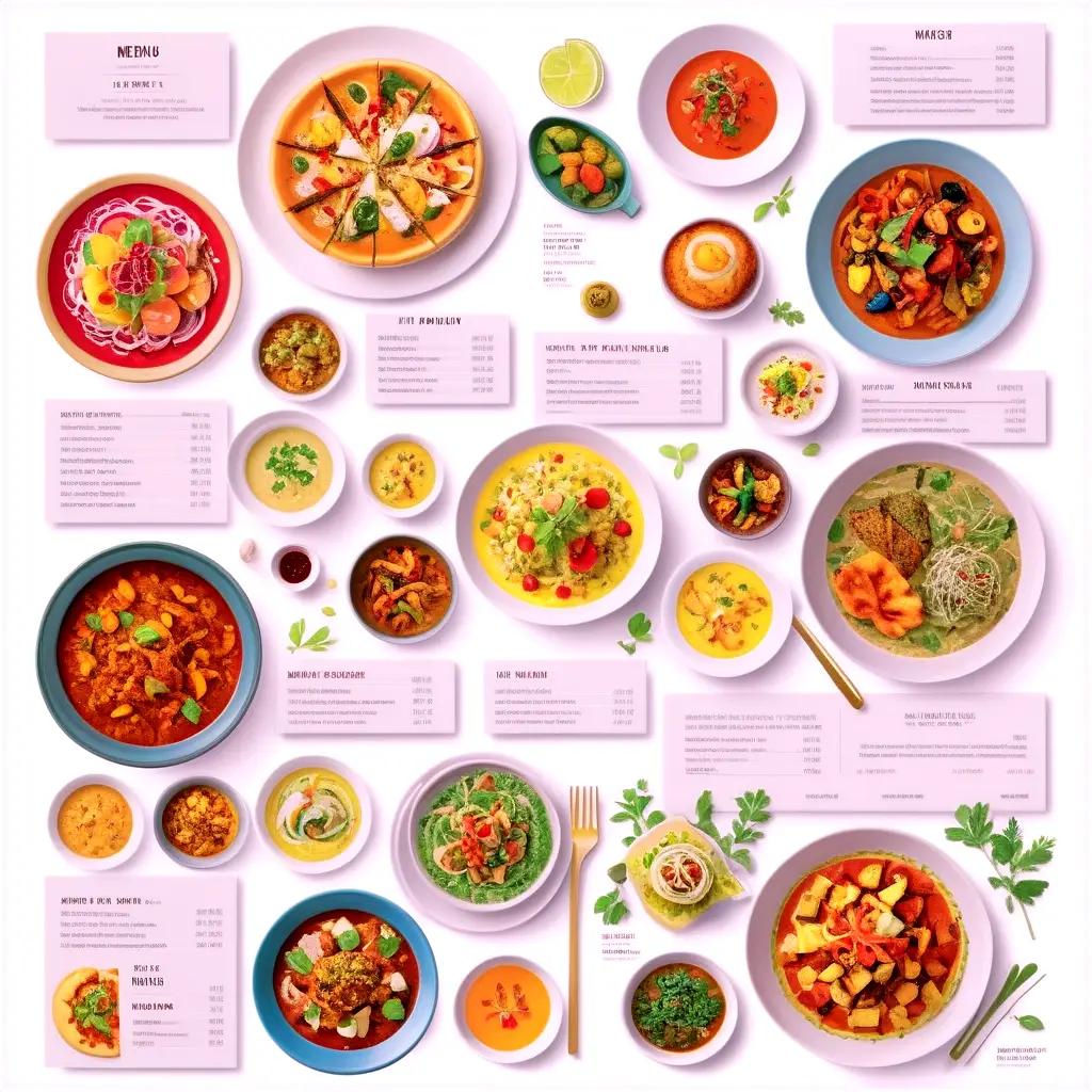 large menu of Asian food dishes is displayed